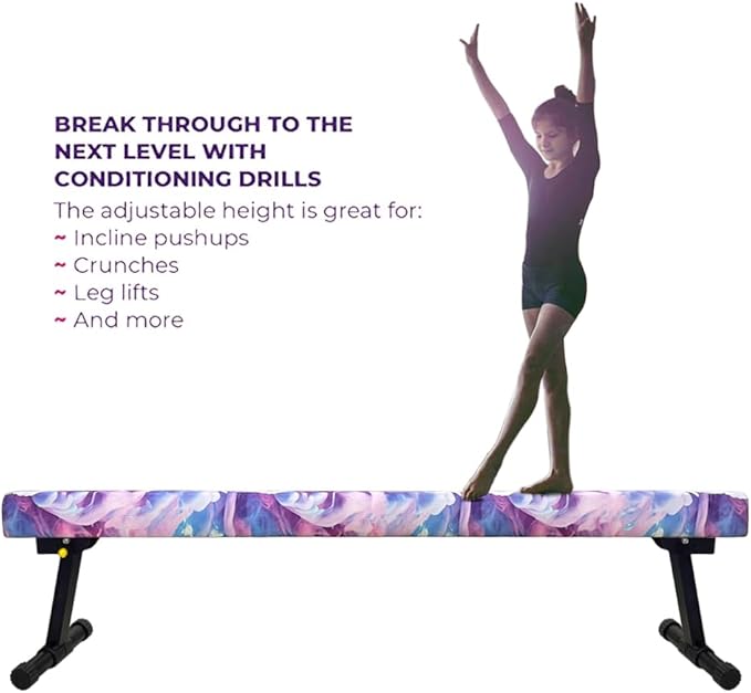 8FT Adjustable&Foldable Gymnastics Balance Beam,Home Gym Equipment,Easy Assembling and Storage,No Tool Require,for Kids Children Girls Training