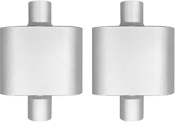 Silver Aluminum Coated Single Chamber Performance Muffler (2-Pack) - 3 inch Inlet/Outlet, 13.2 Inch Length - Universal Fit for Cars, Trucks, SUVs