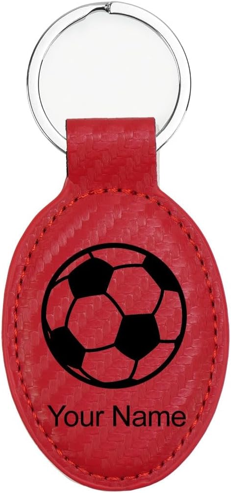 LaserGram Oval Keychain, Soccer Ball, Personalized Engraving Included