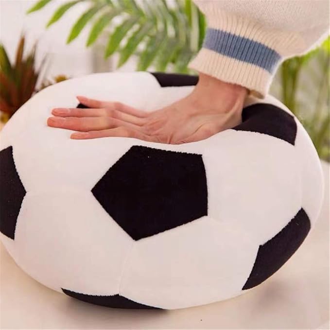 Fluffy Stuffed Toy Soccer Ball Plush Pillow Soft Durable Stuff Soccerball Gift for Kids Boy Baby (Black -White,7.8inch/20cm)