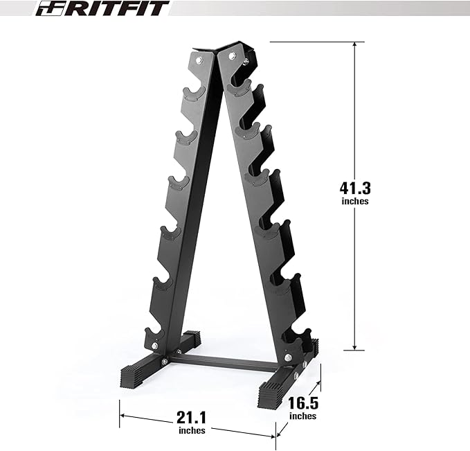 RITFIT 650/550/450/350/300/310/260/210/200/180/150/100 LB Rubber Hex Dumbbells Set with Optional Dumbbell Rack, Multi Weight Set to Choose, Ideal for Home Gym and Fitness