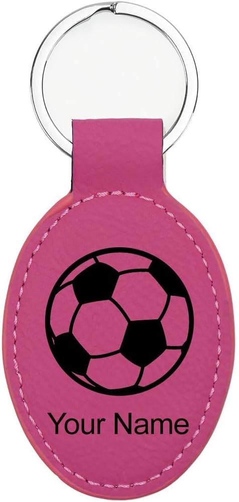 LaserGram Oval Keychain, Soccer Ball, Personalized Engraving Included