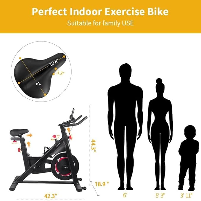 Indoor Exercise Bike,Stationary Bikes for Home Spin Indoor Exercise Bike with LCD Monitor and Comfortable Seat Cushion for Home Gym Cardio Fitness Training