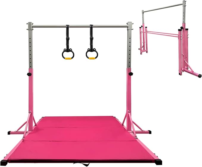 Gymnastics Kip Bar for Home Indoor Training,Horizontal Bar for Kids Girls Junior,Adjustable Arms from 3' - 5' Gym Equipment,1-4 Levels,300lbs Weight Capacity