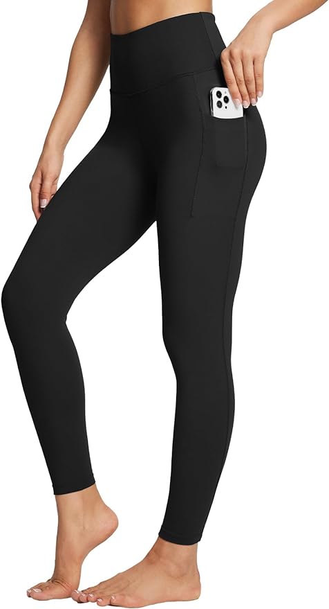BALEAF Women's Leggings with Pockets Black Tummy Control Workout High Waisted Athletic 7/8 Ultra Soft Gym Yoga Ankle Pants