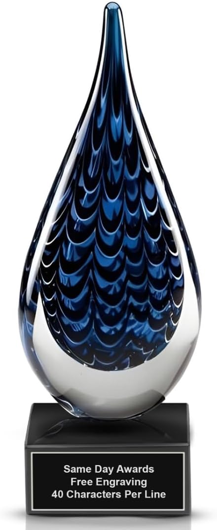 Hand-Blown Art Glass Award – Custom Engraved Elegant Award for Corporate, Sports Retirement Volunteer Recognition Leadership Personal Milestones Employee Gifts