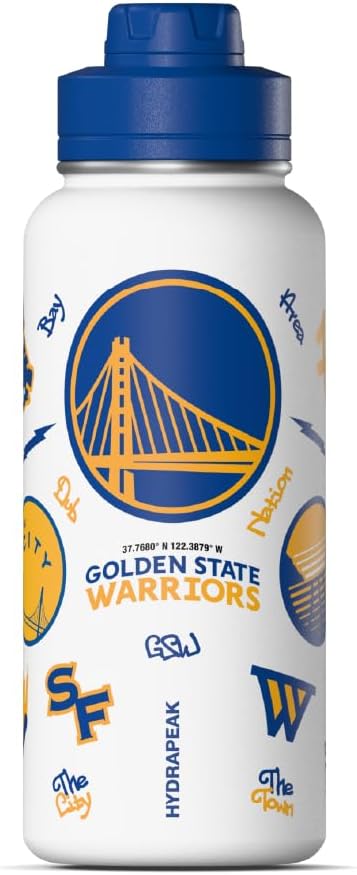 Hydrapeak x NBA Officially Licensed Golden State Warriors 32oz Active Water Bottle Chug Lid Stainless Steel Reusable Double Wall Celebrating The City Of San Francisco
