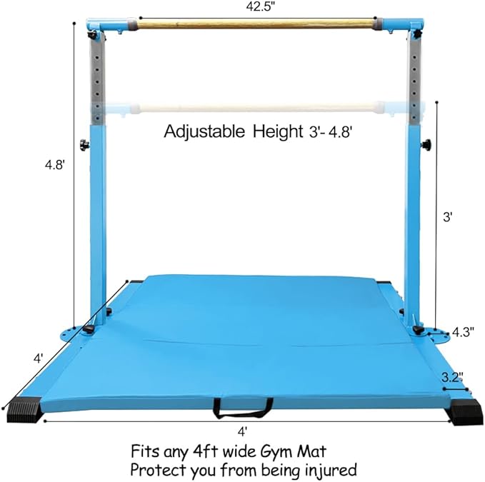 Gymnastics Kip Bar for Home Indoor Training,Horizontal Bar for Kids Girls Junior,Adjustable Arms from 3' - 5' Gym Equipment,1-4 Levels,300lbs Weight Capacity