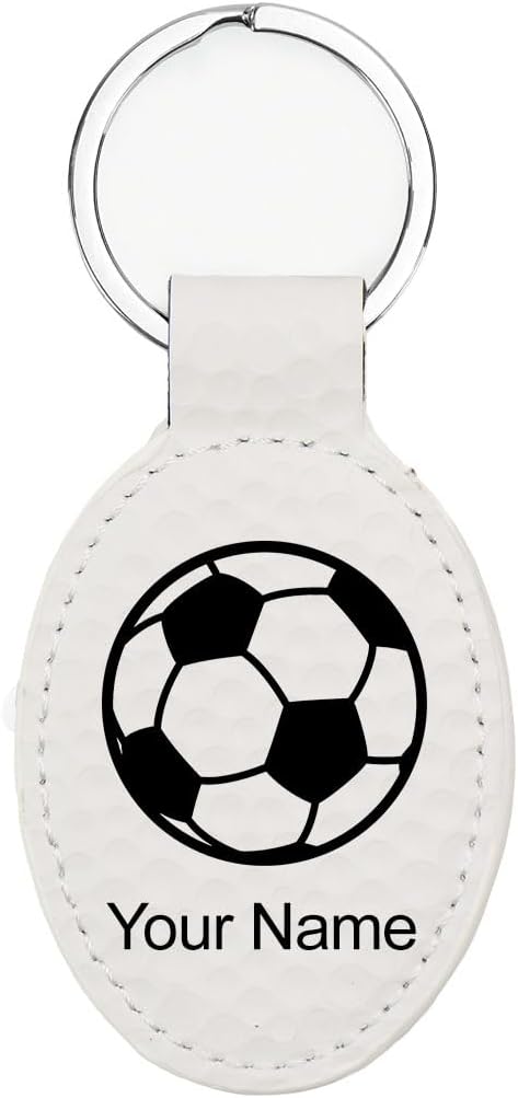 LaserGram Oval Keychain, Soccer Ball, Personalized Engraving Included