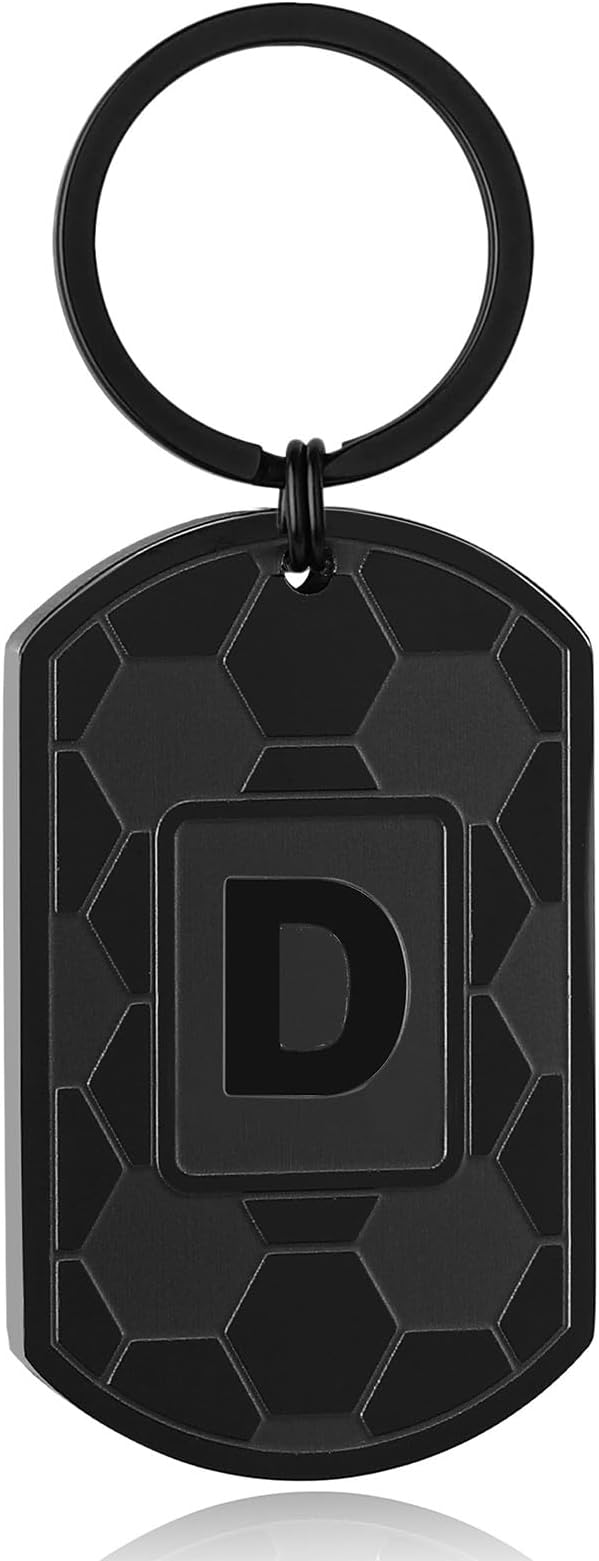 Stocking Stuffers Christmas Gift- Initial Keychain Gifts for Men,Soccer Dog Tag Mens Keychains for Men Him Dad