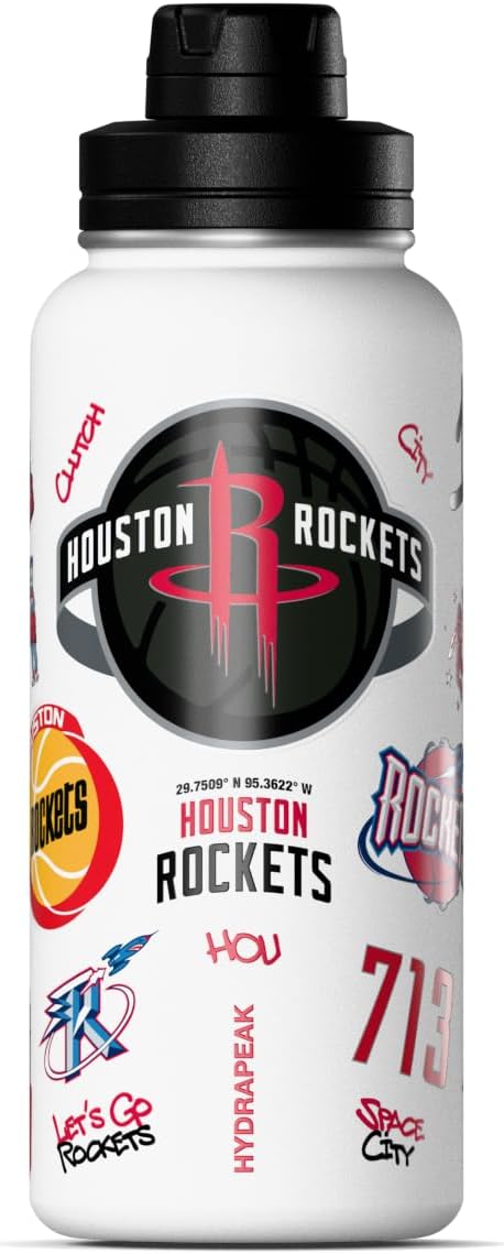 Hydrapeak x NBA Officially Licensed Houston Rockets 32 oz Active Water Bottle with Chug Lid Reusable Stainless Steel Double Wall Insulated Sports Gift, Celebrating The City Of Houston