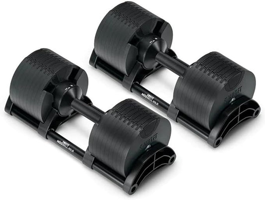 SMRTFT NUOBELL Adjustable Dumbbells 5–80 lb Set | Original NUOBELL | 22 Weights in 1 for Home Gym Strength Training | Steel-Knurled Handle | Space-Saving Dumbbell Set of 2 | 2-Year Warranty