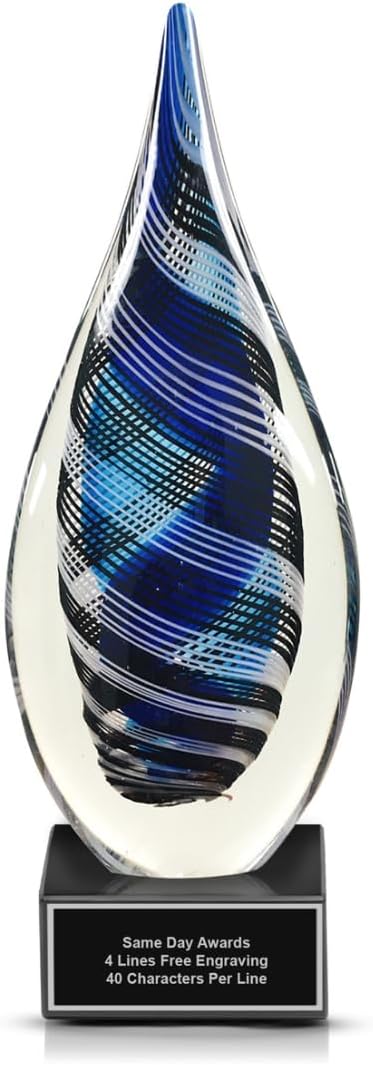 Hand-Blown Art Glass Award – Custom Engraved Elegant Award for Corporate, Sports Retirement Volunteer Recognition Leadership Personal Milestones Employee Gifts