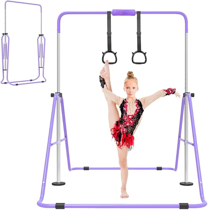 Expandable Gymnastics Bar for Kids, Adjustable Height Junior Training Kip Bar, Folding Gymnastic Horizontal Bars Monkey Bar, Home Gym Equipment for Kid Gymnasts, Child, Girl, Boy