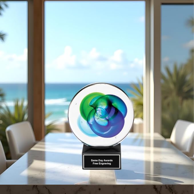 Hand-Blown Art Glass Award – Custom Engraved Elegant Award for Corporate, Sports Retirement Volunteer Recognition Leadership Personal Milestones Employee Gifts