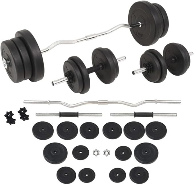 Pemberly Row Versatile 132.3lbs Barbell and Dumbbell Set in Black