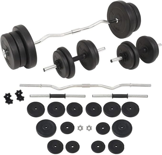 Pemberly Row Versatile 132.3lbs Barbell and Dumbbell Set in Black