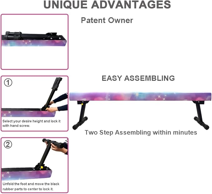 6FT Adjustable&Foldable Gymnastics Balance Beam,Home Gym Equipment,Easy Assembling and Storage,No Tool Require,for Kids Children Girls Training Ages 3-12