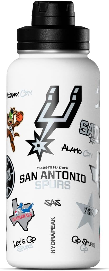 Hydrapeak x NBA Officially Licensed San Antonio Spurs 32 oz Active Water Bottle with Chug Lid Reusable Stainless Steel Double Wall Insulated Sports Gift, Celebrating The City Of San Antonio