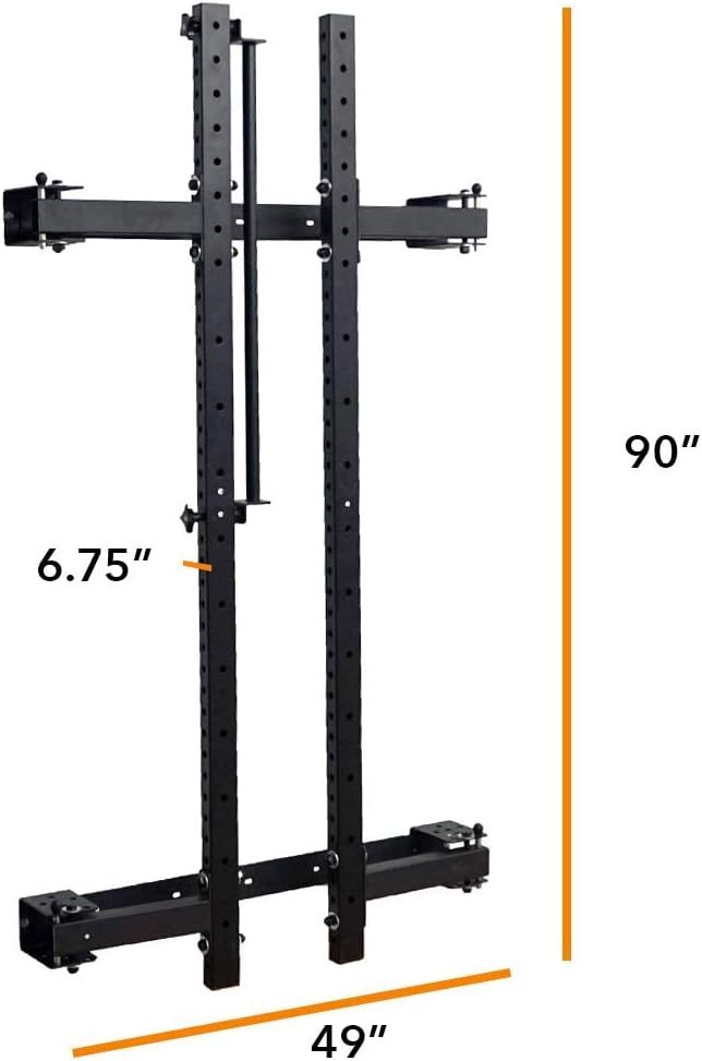 PRx Performance Wall Mounted Folding Power Squat Rack - Heavy Duty Adjustable Pull Up Bar, Space Saving Home Gym Equipment with Durable J-Cups, Ideal for Weight Lifting and Strength Training - Black