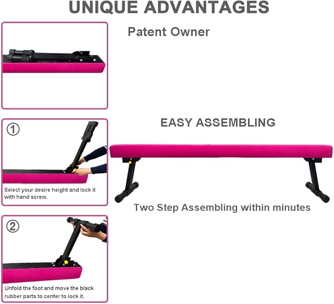 8FT Adjustable&Foldable Gymnastics Balance Beam,Home Gym Equipment,Easy Assembling and Storage,No Tool Require,for Kids Children Girls Training