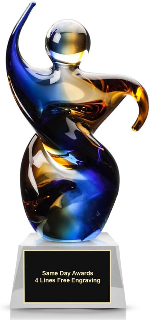 Hand-Blown Art Glass Award – Custom Engraved Elegant Award for Corporate, Sports Retirement Volunteer Recognition Leadership Personal Milestones Employee Gifts
