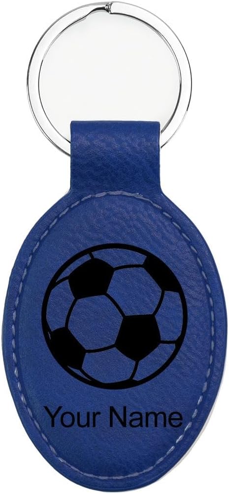 LaserGram Oval Keychain, Soccer Ball, Personalized Engraving Included