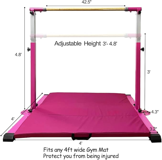 Gymnastics Kip Bar for Home Indoor Training,Horizontal Bar for Kids Girls Junior,Adjustable Arms from 3' - 5' Gym Equipment,1-4 Levels,300lbs Weight Capacity