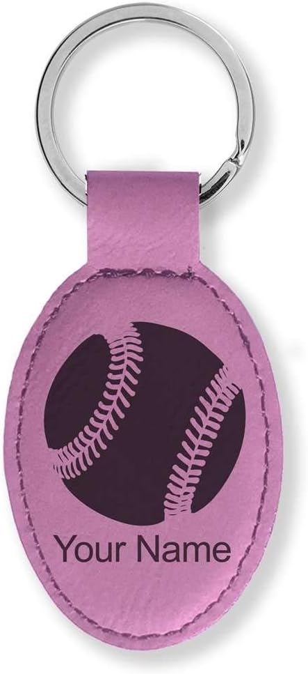 LaserGram Oval Keychain, Baseball Ball, Personalized Engraving Included (Pink)