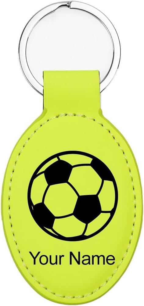 LaserGram Oval Keychain, Soccer Ball, Personalized Engraving Included