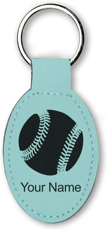 LaserGram Oval Keychain, Baseball Ball, Personalized Engraving Included (Teal)