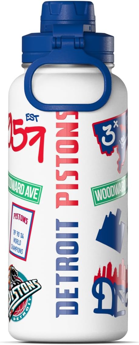 Hydrapeak x NBA Officially Licensed Detroit Pistons 32 oz Active Water Bottle with Chug Lid Reusable Stainless Steel Double Wall Insulated Sports Gift, Celebrating The City Of Detroit