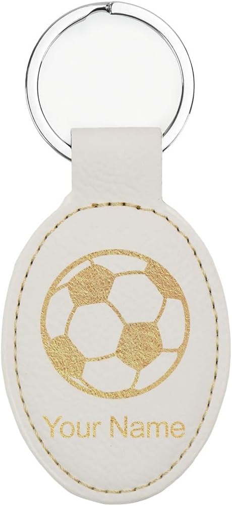 LaserGram Oval Keychain, Soccer Ball, Personalized Engraving Included