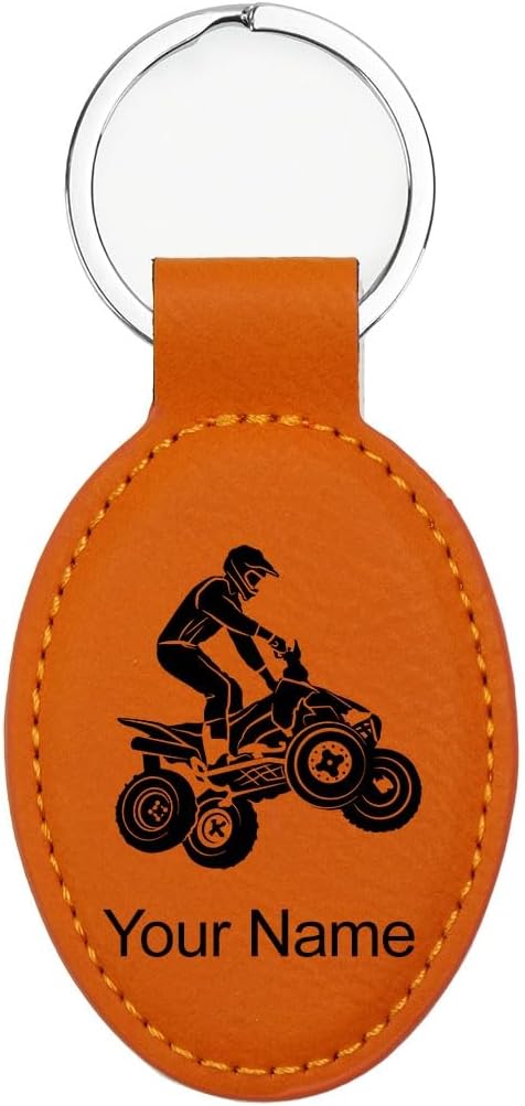LaserGram Oval Keychain, Quad, Personalized Engraving Included (Orange)