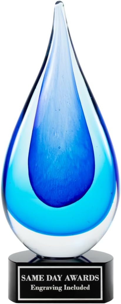 Hand-Blown Art Glass Award – Custom Engraved Elegant Award for Corporate, Sports Retirement Volunteer Recognition Leadership Personal Milestones Employee Gifts