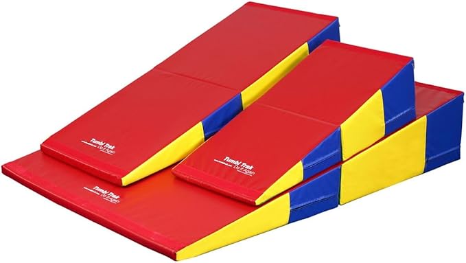 Folding Incline for Pediatric Occupational Therapy - Stimulates Balance, Core Activation, and Proprioceptive Input (Primary Rainbow, 24 in x 48 in x 14 in)