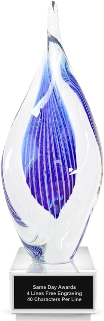 Hand-Blown Art Glass Award – Custom Engraved Elegant Award for Corporate, Sports Retirement Volunteer Recognition Leadership Personal Milestones Employee Gifts
