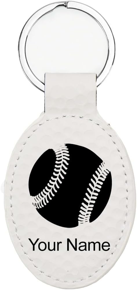 LaserGram Oval Keychain, Baseball Ball, Personalized Engraving Included (Golf White)