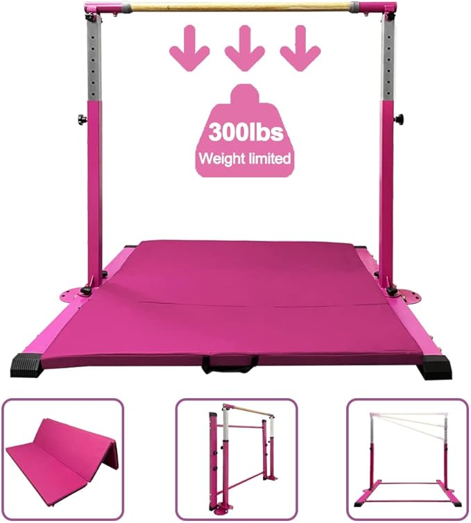 Gymnastics Kip Bar for Home Indoor Training,Horizontal Bar for Kids Girls Junior,Adjustable Arms from 3' - 5' Gym Equipment,1-4 Levels,300lbs Weight Capacity