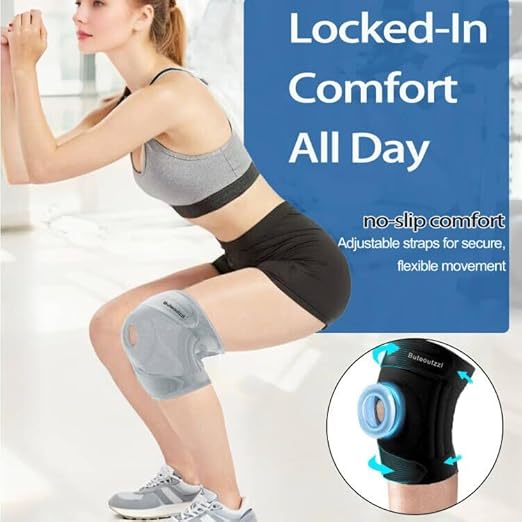 Knee Brace for Men Women with Side Stabilizers & Patella Gel Pad,Non Slip Adjustable Knee Compression Support for Pain Relief,Meniscus Tear,ACL,Arthritis,Injury Recovery,Running