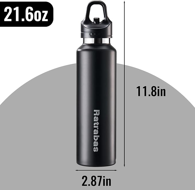 Insulated Water Bottle 21 OZ, Insulated Tumbler with One-Touch Open, Travel Water Bottle with Leak-Proof Design, Sports Water Bottle for Women & Men (Black)