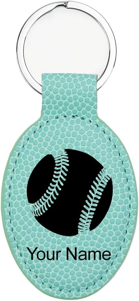 LaserGram Oval Keychain, Baseball Ball, Personalized Engraving Included (Basketball Teal)