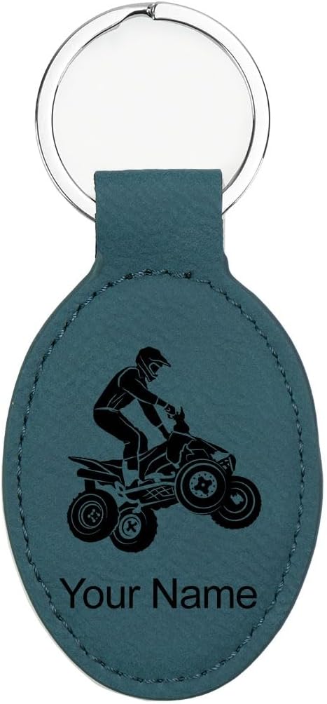 LaserGram Oval Keychain, Quad, Personalized Engraving Included (Slate Blue)