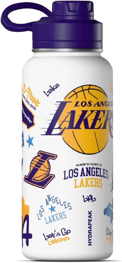 Hydrapeak x NBA Officially Licensed Los Angeles Lakers 32oz Active Water Bottle Chug Lid Stainless Steel Reusable Double Wall Celebrating The City Of Los Angeles