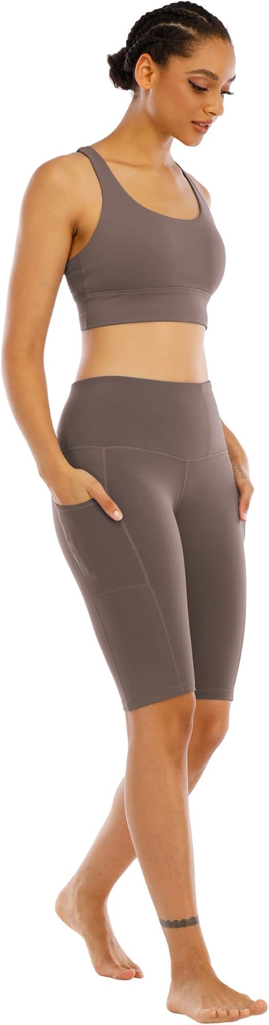 WHOUARE 4 Pack Biker Yoga Shorts with Pockets for Women,High Waisted Athletic Running Workout Gym Shorts Tummy Control