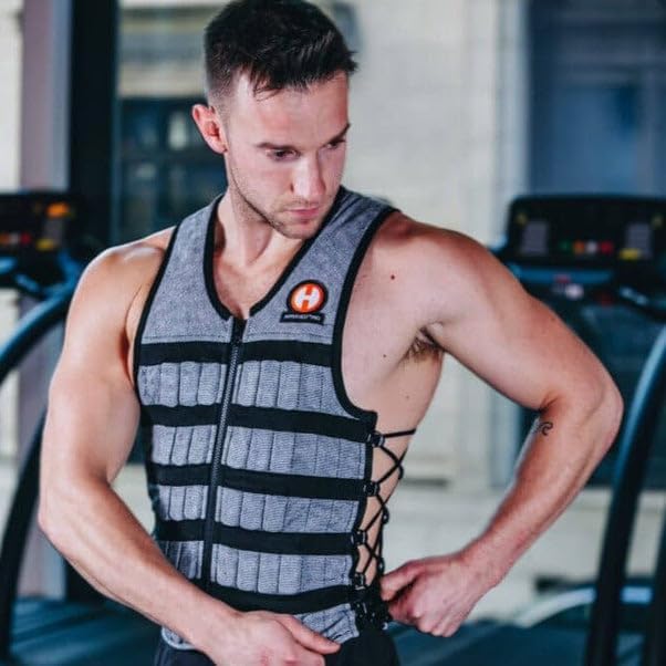 Hyperwear Hyper Vest PRO – Adjustable Ultra-Thin Weighted Vest for Men & Women – USA-Made Xyflex® Performance Stretch Fabric, No-Bounce Compression Fit – Includes Steel Micro-Weights, Expandable – Heather Gray