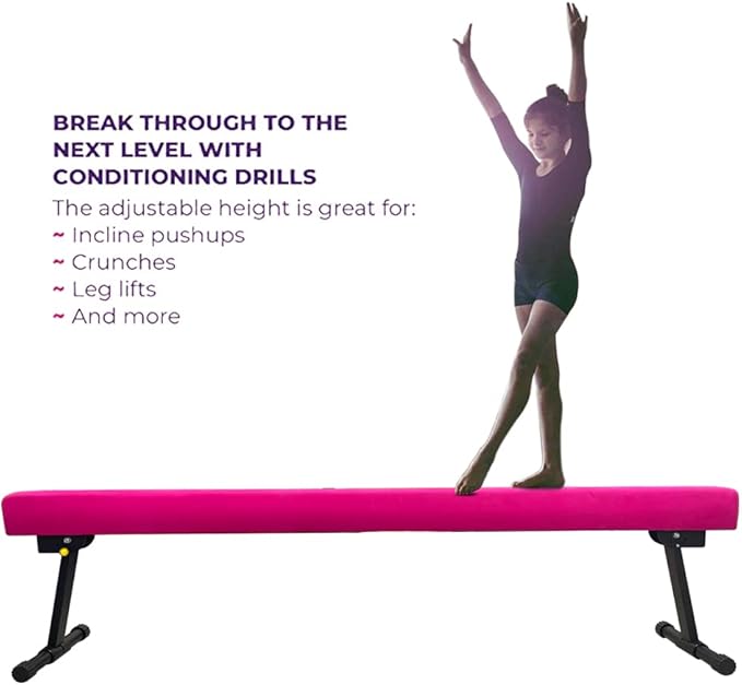 6FT Adjustable&Foldable Gymnastics Balance Beam,Home Gym Equipment,Easy Assembling and Storage,No Tool Require,for Kids Children Girls Training Ages 3-12