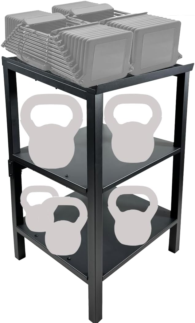 Black Heavy Duty Adjustable Dumbbell Stand & Kettlebell Stand - Adjustable Dumbbell Weight Rack, Weight Stand for Dumbbells, Weight Rack for Home Gym with Non-Slip Base, Anti-Tip Safety & Space-Saving Design