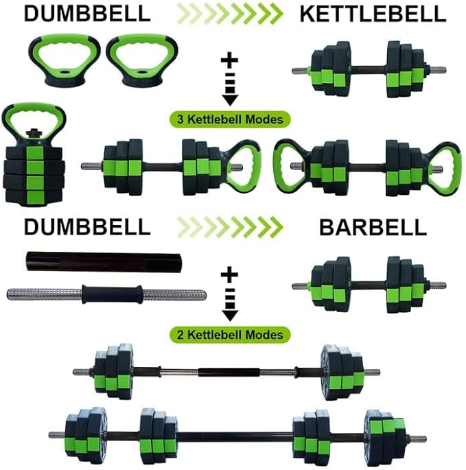 4-In-1 Adjustable Dumbbell Set - Dumbbell/Barbell/Kettlebell/Push Up Stand for Home Gym