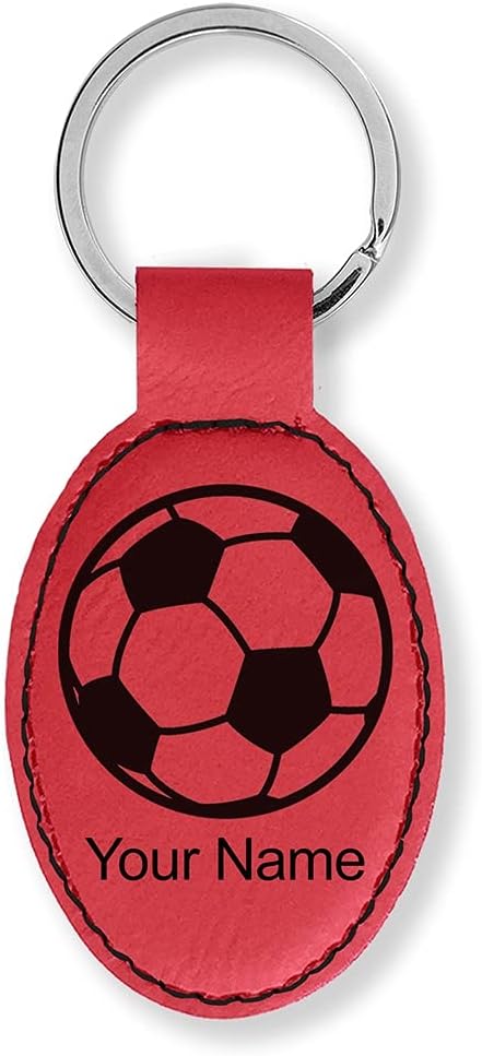 LaserGram Oval Keychain, Soccer Ball, Personalized Engraving Included